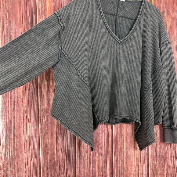 We The Free Free People Gray Coraline Thermal Waffle Knit Oversized Top. Small - Picture 4 of 6
